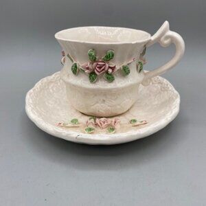 Holland Vintage 1994 Capodimonte Pink Rose Cup/Saucer Set